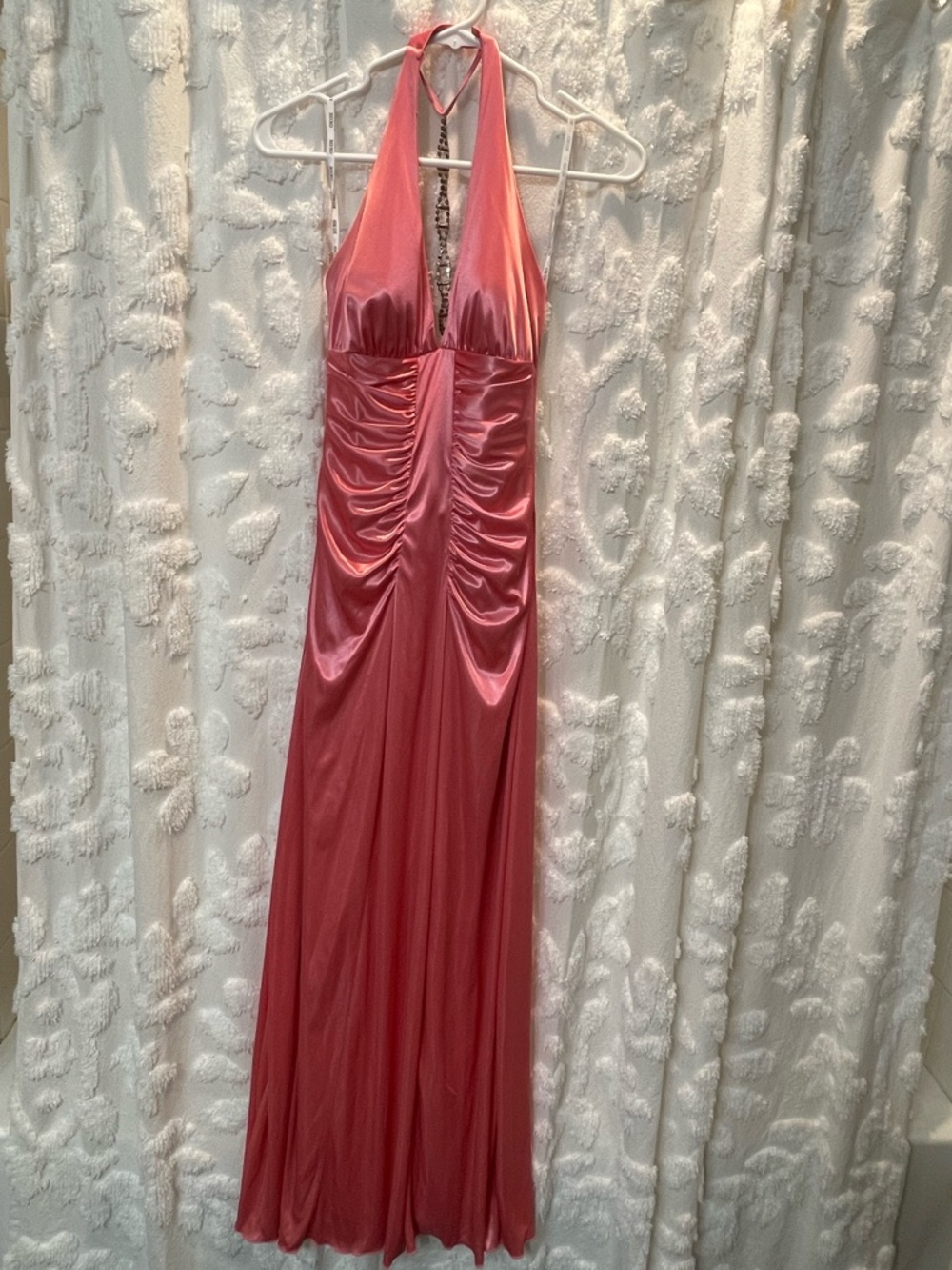 Vintage Xoxo pink satin maxi dress with ruched details